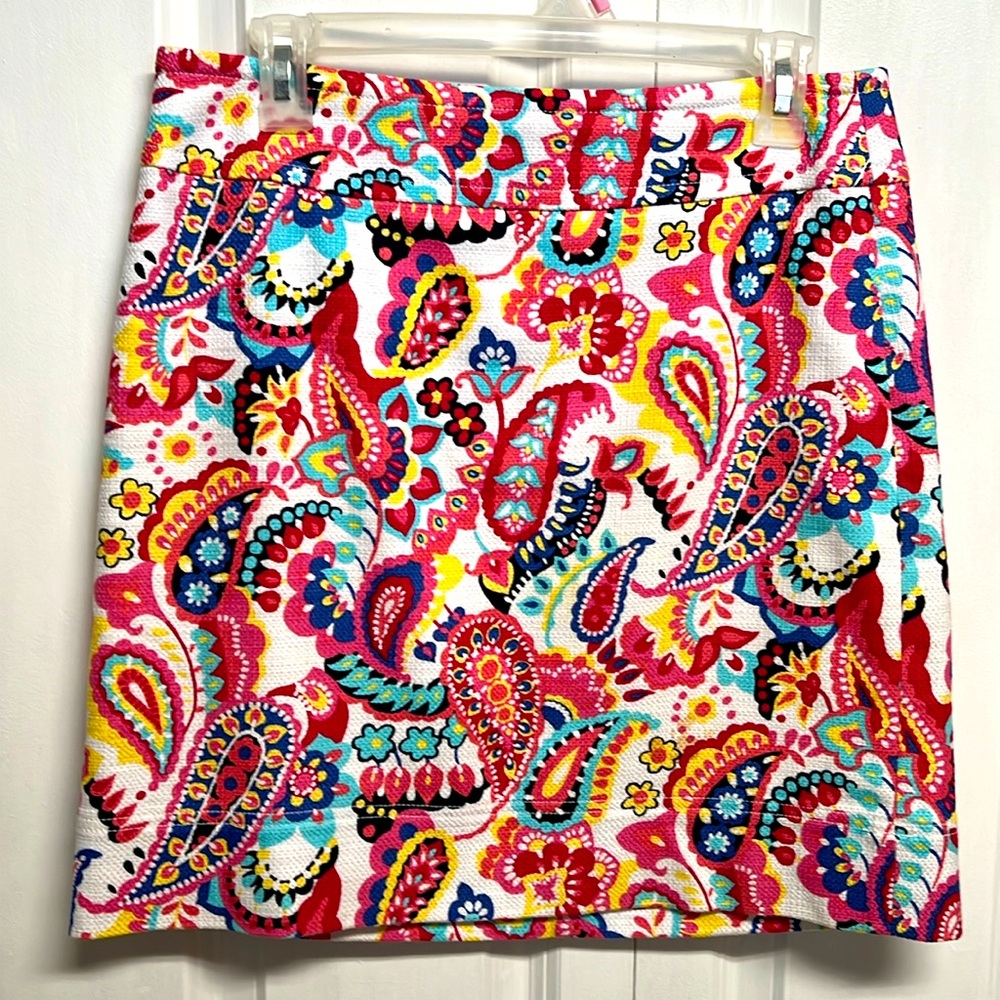 Talbots Bright Multi Color Paisley Print Mini Skirt Size 6P